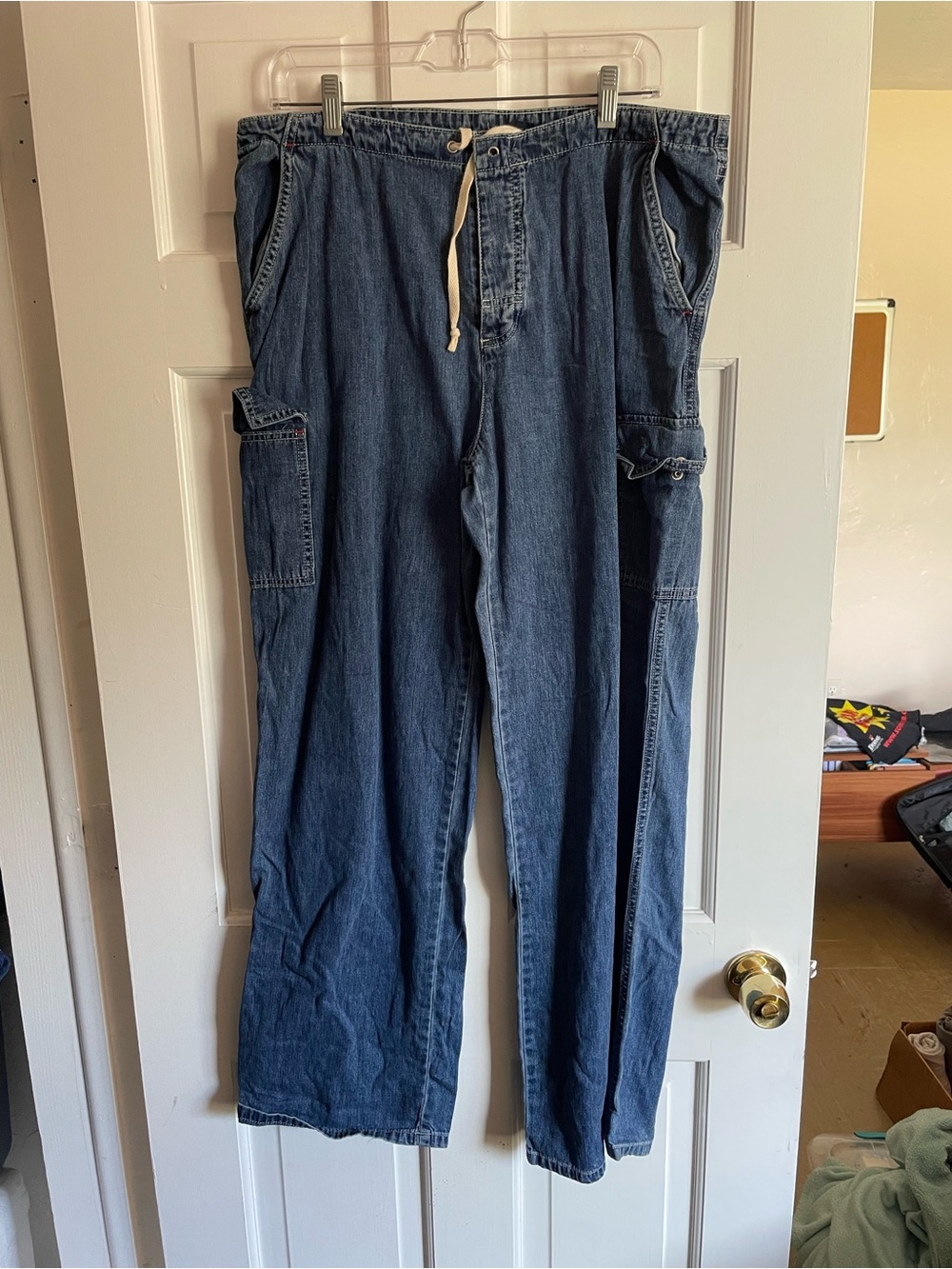 GAP Medium Blue Denim Cargo Pants with Drawstring